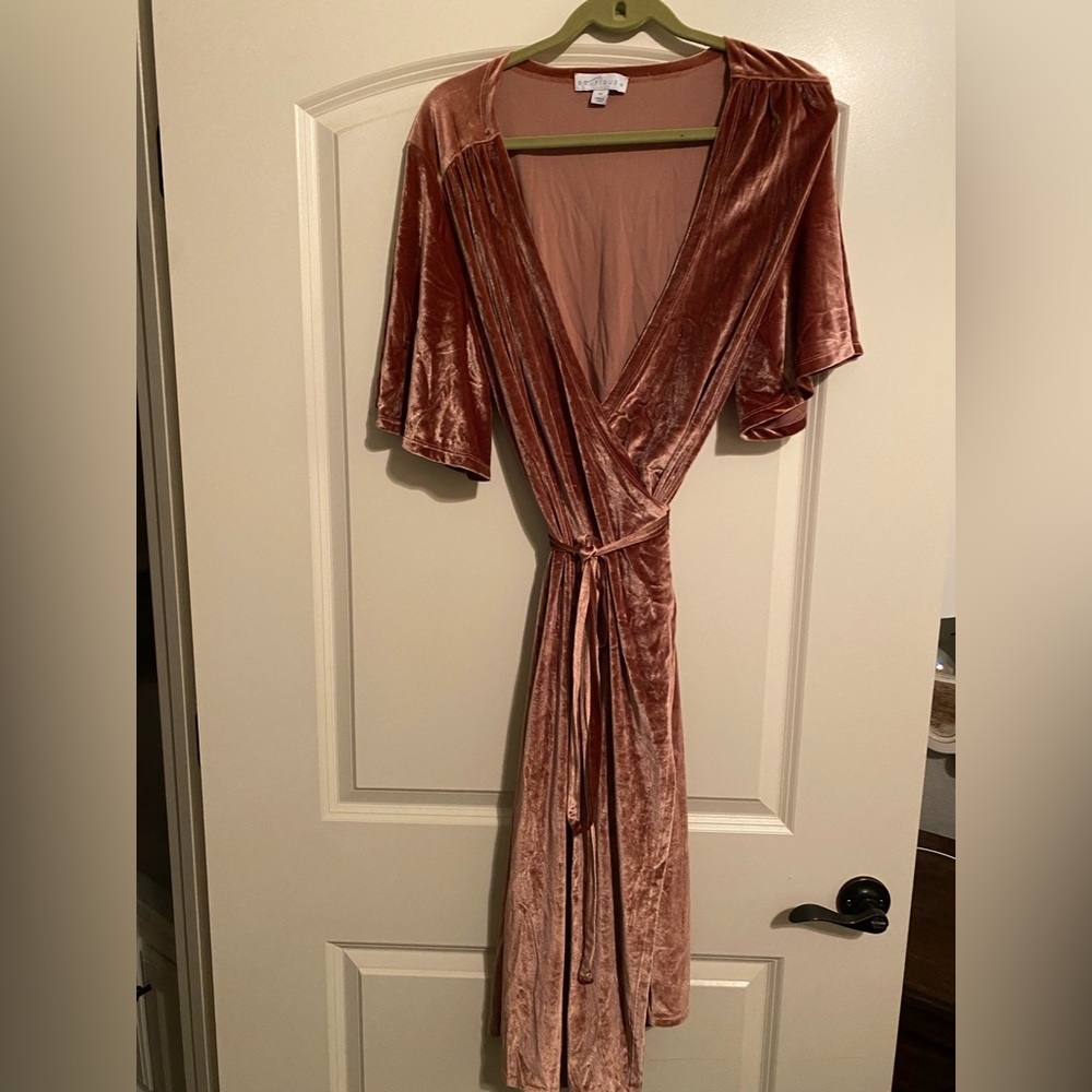 Dusty Rose Velvet Wrap Dress